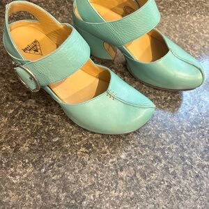 John Fluevog Mint Green Leather Mary Jane Heels